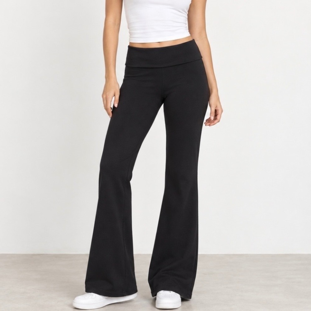 Y2K PINK Victoria's Secret Foldover Waist Flare Yoga Pants Large Black Active